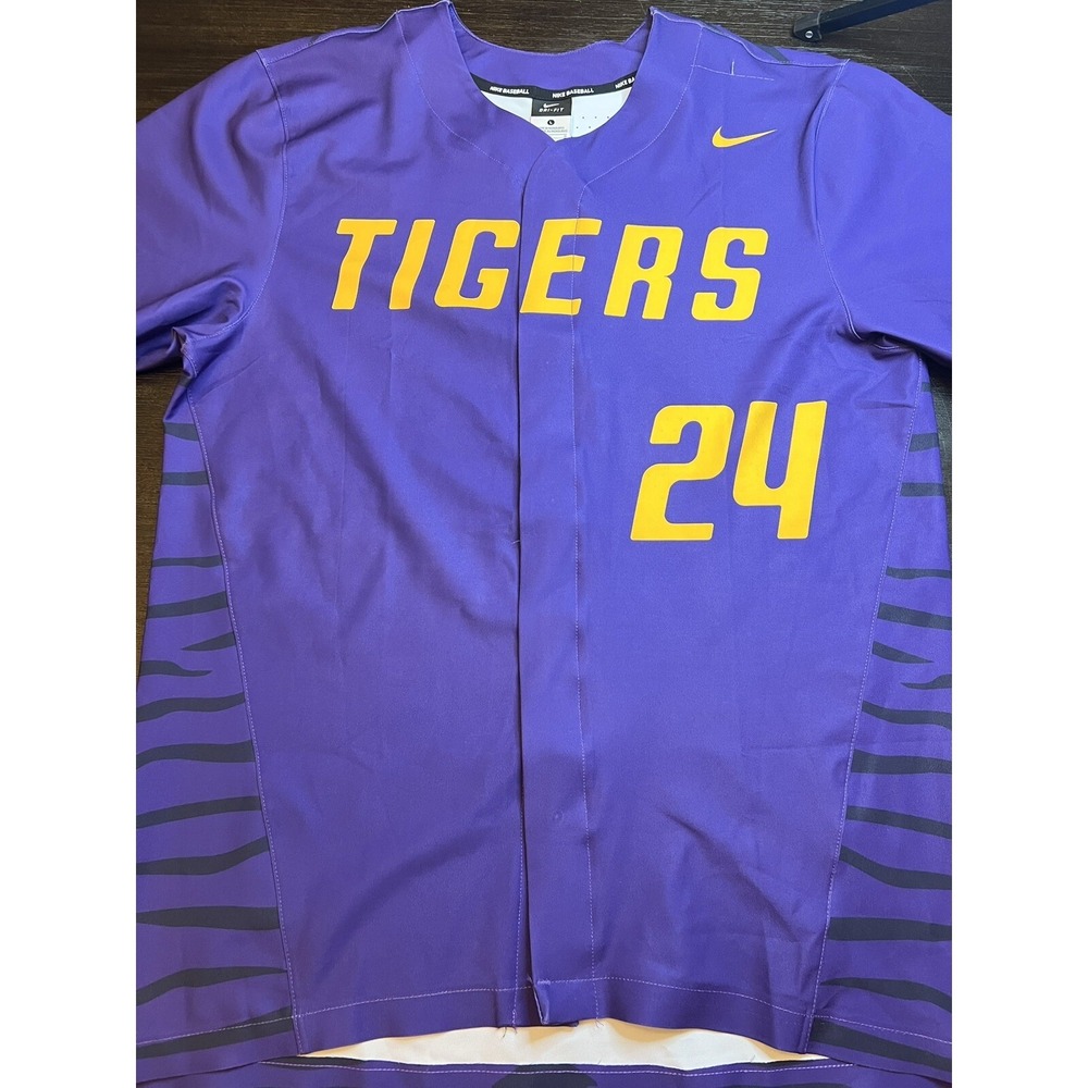 LSU‎ Tigers Baseball Jersey Nike Dry Fit Large NWT Purple Yellow SEC NCAA